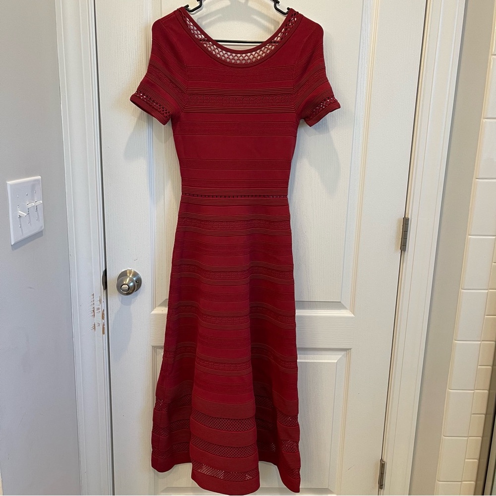 Sandro Red Short-Sleeve Fit-and-Flare Dress